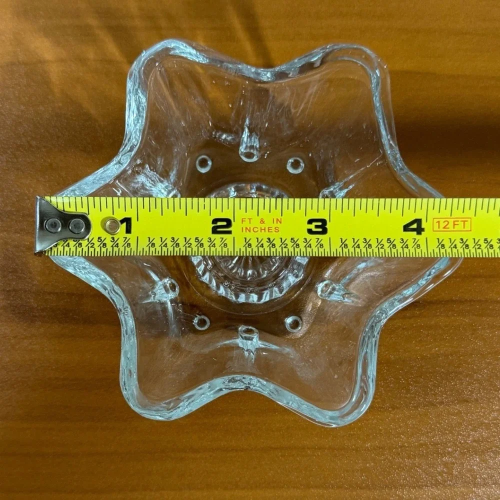 Vintage Clear Pressed Glass Star Candle Holder Set of 2 Taper Scalloped Hobnail